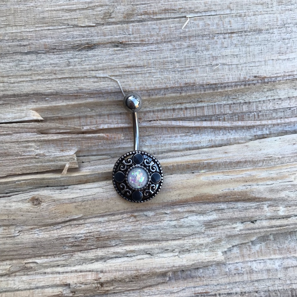White Opal Belly Button Ring